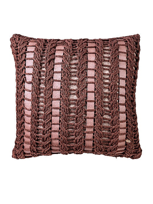 Almofada Tricot Marrom com Couro